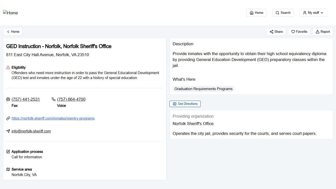 GED Instruction - Norfolk, Norfolk Sheriff's Office