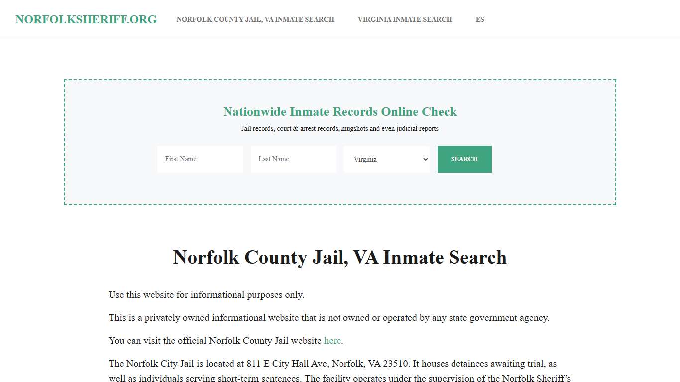 Norfolk County Jail, VA Inmate Search